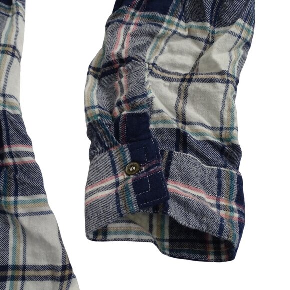 Maurices Navy Blue Cream Pink Silver Plaid Flannel Button Up Shirt Women Size XL - Picture 3 of 12